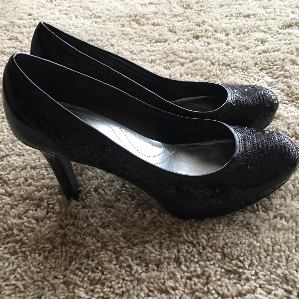 Tahari Black Sequin High Heels